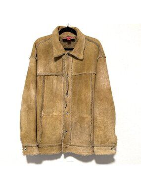 Sundance Mens XL Brown Suede Leather Shearling Jacket Western Ranch Coat